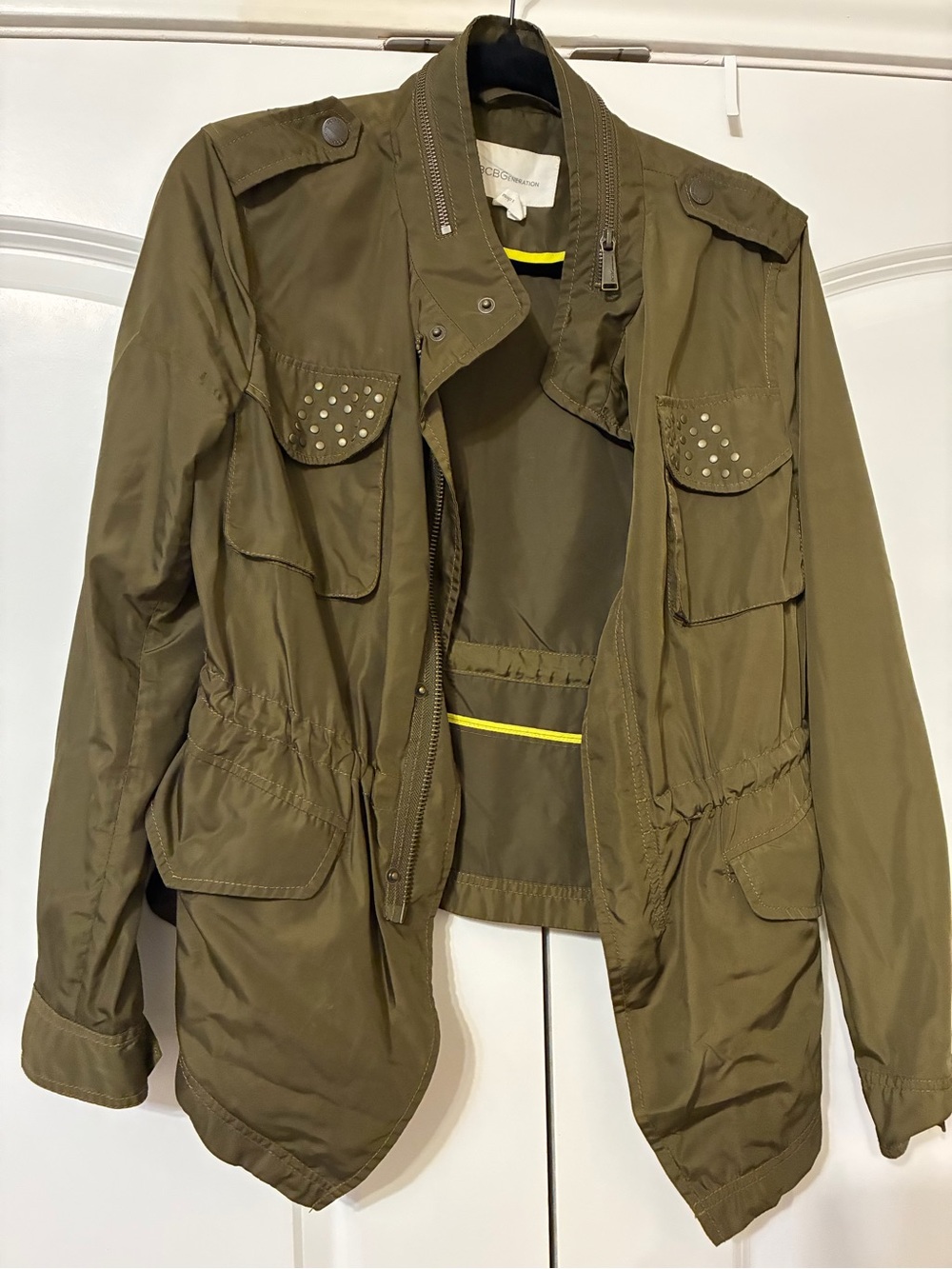 BCBGeneration Olive Green Utility Jacket with Studded Pockets